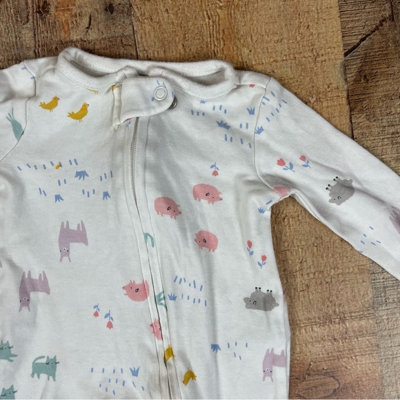 Newborn Zip Button Floral Peach Pastel Animal Bird Footie Bundle of 4 - Picture 5 of 11